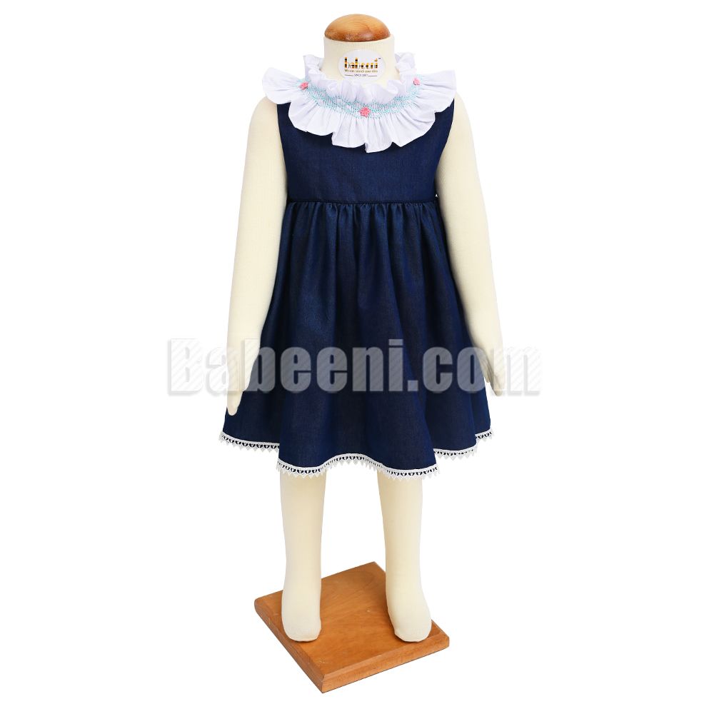 Lovely Denim dress with smocked patterns on collars - DR 2848